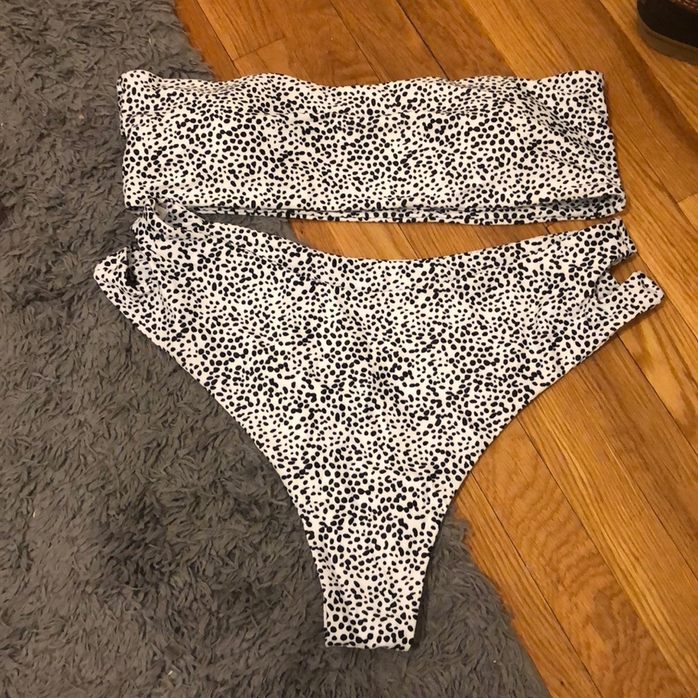 Plus size bikini white with black polka dots